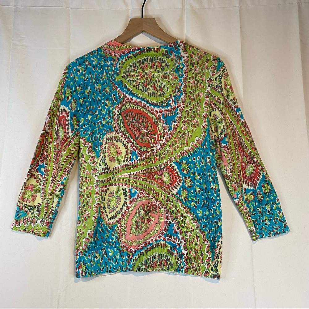 TALBOTS Women’s Size M Medium Sweater Cardigan 3/4 Sleeve Floral Mosiac - Picture 2 of 16